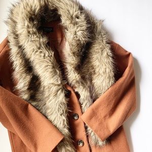 Topshop | Wool Pea Coat w/ Rmvbl Faux Fur Collar